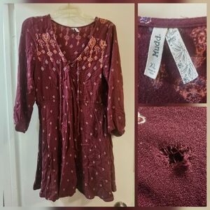 Free With Anything Maroon Embroidered Tunic Dress